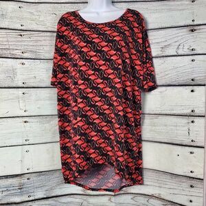 LuLaRoe Carly Dress S Black Red Flamingo Print High-Low Hem Short Sleeve Simply